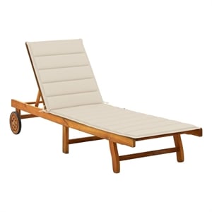 vidaXL Solid Acacia Wood Sun Lounger in Natural and Beige Cushion