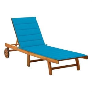 vidaXL Solid Acacia Wood Sun Lounger in Natural and Blue Cushions