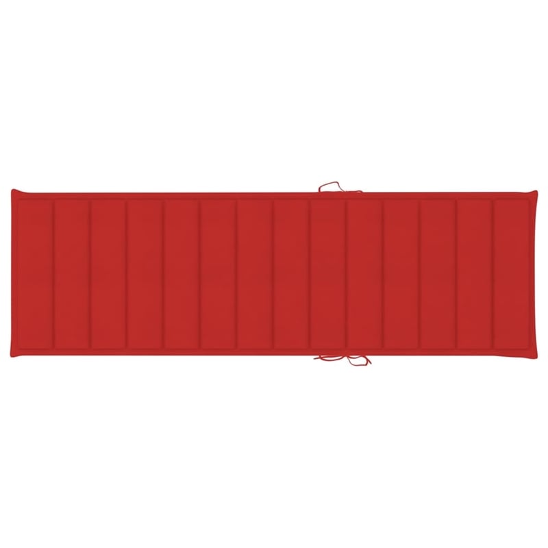 vidaXL Solid Acacia Wood Sun Lounger in Brown/Red Cushions