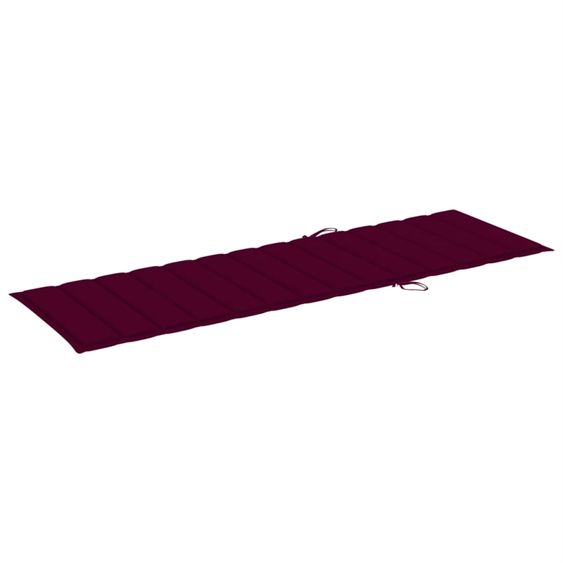 vidaXL Natural Wood Sun Lounger in Wine Red Cushions