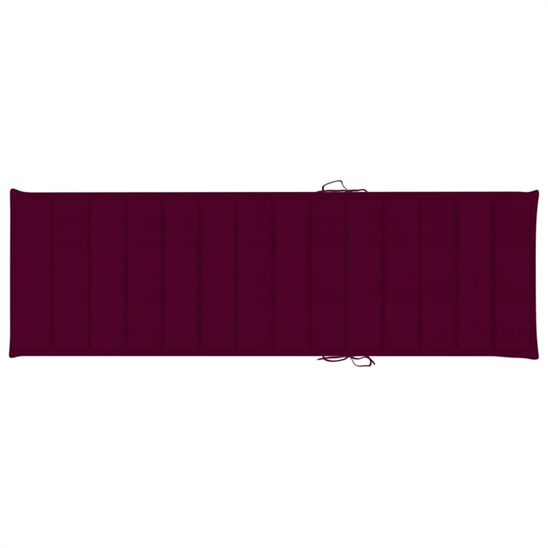 vidaXL Natural Wood Sun Lounger in Wine Red Cushions