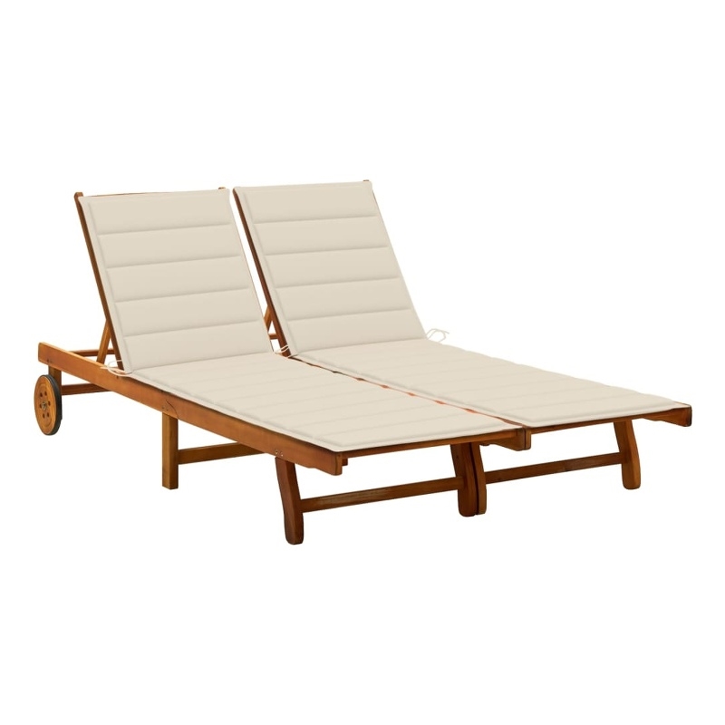 vidaXL Solid Acacia Wood Sun Lounger in Cream