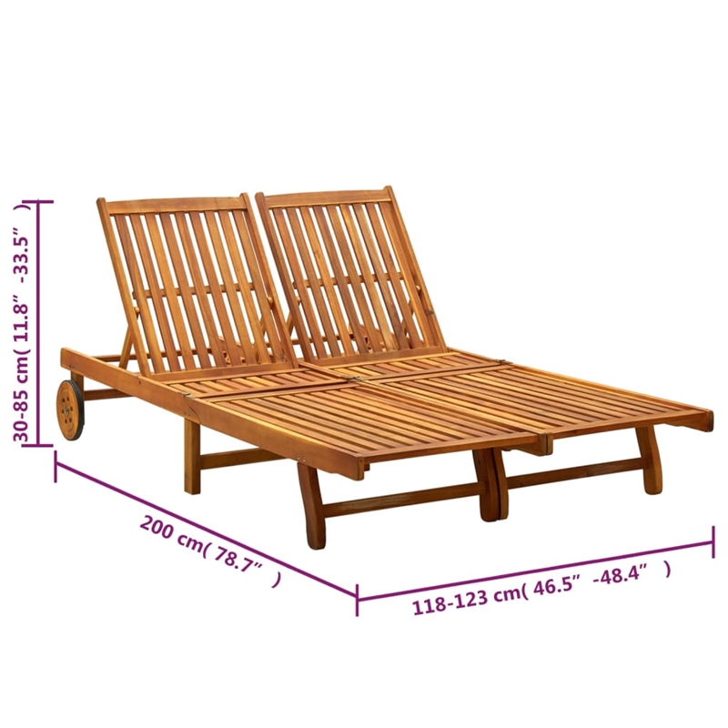 vidaXL Solid Acacia Wood Sun Lounger in Wine Red