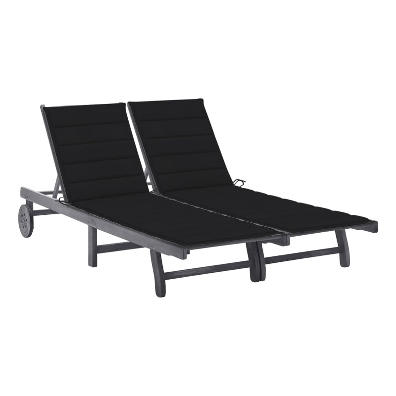 vidaXL 2-Person Solid Acacia Wood Sun Lounger in Gray