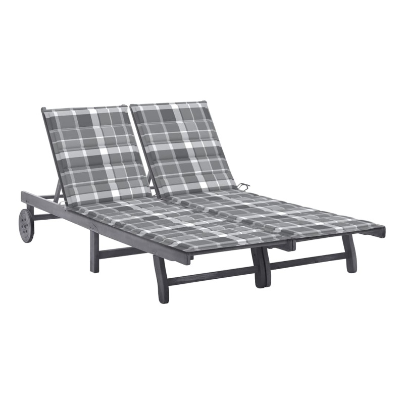 vidaXL 2 Person Solid Acacia Wood Sun Lounger and Table in Gray