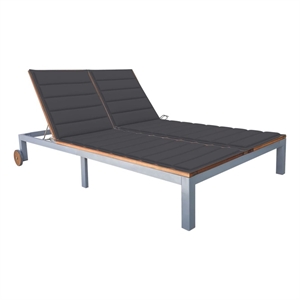 vidaXL  2-Person Solid Acacia Wood and Steel Sun Lounger with Cushion in Anthracite/Dark Gray