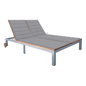vidaXL  2-Person Solid Acacia Wood and Steel Sun Lounger with Cushion in Gray