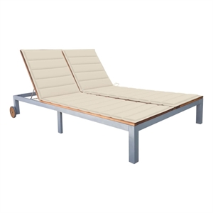 vidaXL  2-Person Solid Acacia Wood and Steel Sun Lounger with Cushion in Cream