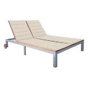 vidaXL  2-Person Solid Acacia Wood and Steel Sun Lounger with Cushion in Beige