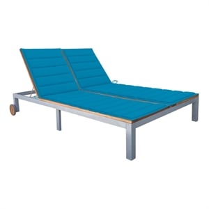 vidaXL  2-Person Solid Acacia Wood and Steel Sun Lounger with Cushion in Blue