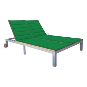 vidaXL  2-Person Solid Acacia Wood and Steel Sun Lounger with Cushion in Green