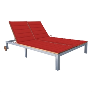 vidaXL  2-Person Solid Acacia Wood and Steel Sun Lounger with Cushion in Red