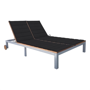 vidaXL  2-Person Solid Acacia Wood and Steel Sun Lounger with Cushion in Black