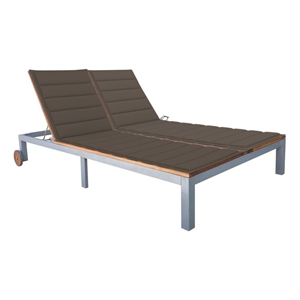 vidaXL  2-Person Solid Acacia Wood and Steel Sun Lounger with Cushion in Taupe