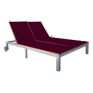 vidaXL  2-Person Solid Acacia Wood and Steel Sun Lounger with Cushion in Red
