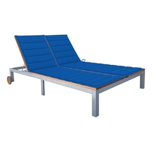 vidaXL  2-Person Solid Acacia Wood and Steel Sun Lounger with Cushion in Blue