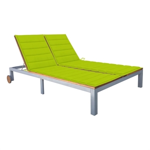 vidaXL  2-Person Solid Acacia Wood and Steel Sun Lounger with Cushion in Green