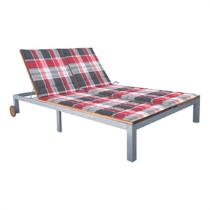 vidaXL  2-Person Solid Acacia Wood and Steel Sun Lounger with Cushion in Brown