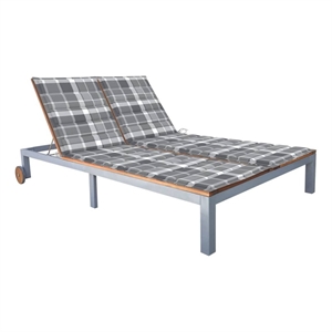 vidaXL  2-Person Solid Acacia Wood and Steel Sun Lounger with Cushion in Gray
