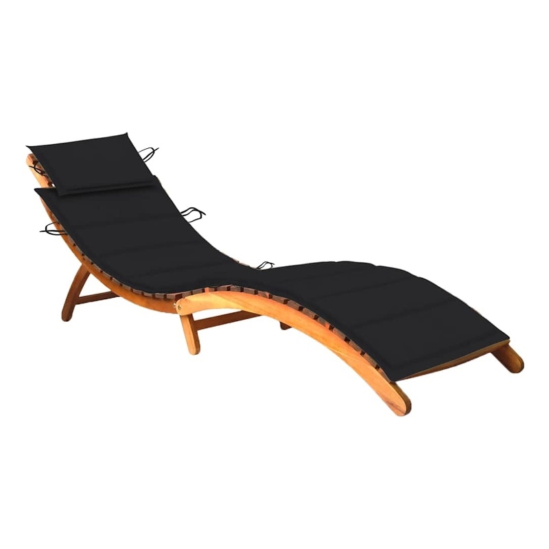 vidaXL Solid Acacia Wood Foldable Sun Lounger in Black