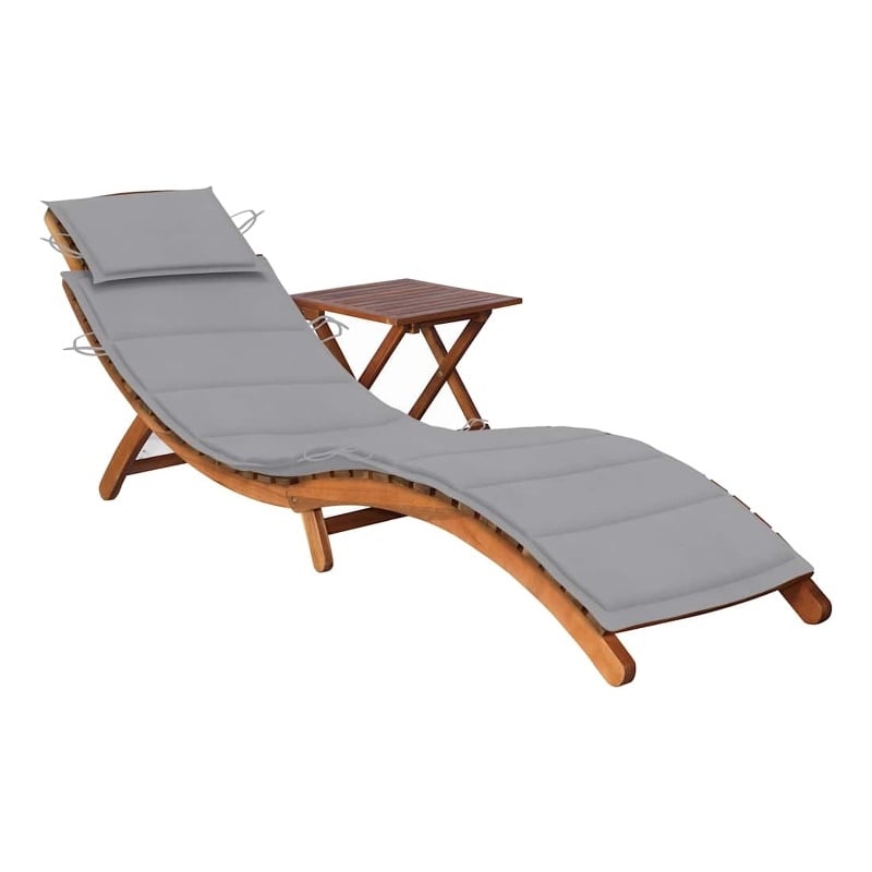 vidaXL Solid Acacia Wood Sun Lounger and Table in Gray