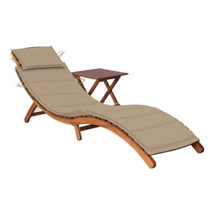 vidaXL Solid Acacia Wood Foldable Sun Lounger and Table in Beige