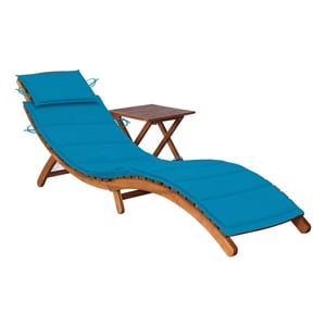 vidaXL Solid Acacia Wood Sun Lounger and Table in Blue