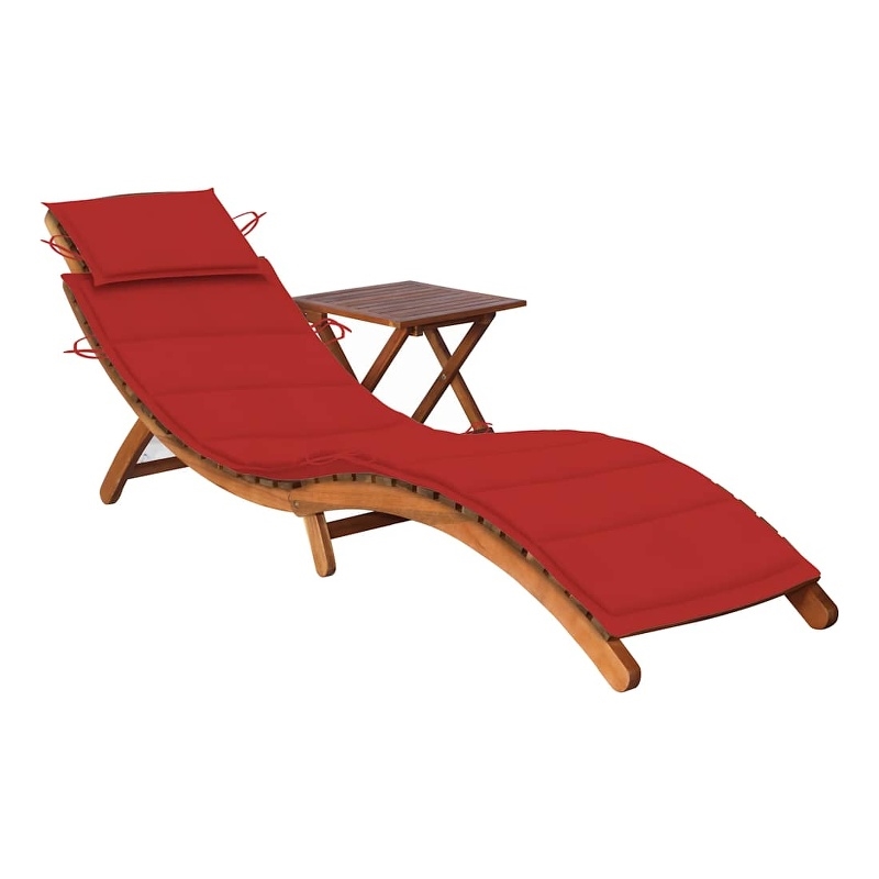 vidaXL Sun Lounger and Table in Red