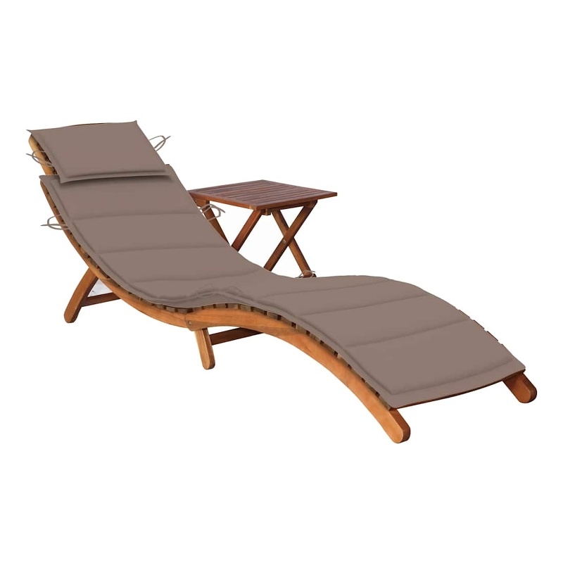 vidaXL Solid Acacia Wood Sun Lounger and Table in Taupe