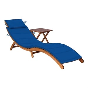 vidaXL Solid Acacia Wood Sun Lounger and Table in Royal Blue