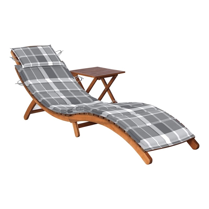 vidaXL Solid Acacia Wood Fodable Sun Lounger and Table in Brown