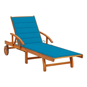 vidaXL Solid Acacia Wood Sun Lounger w/ Adjustable Arms in Blue