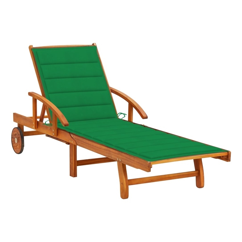 vidaXL Solid Acacia Wood Height-Adjustable Sun Lounger in Green