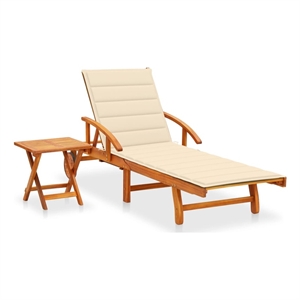 vidaXL Solid Acacia Wood Sun Lounger and Table in Cream