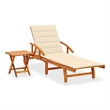 vidaXL Solid Acacia Wood Sun Lounger and Table in Cream