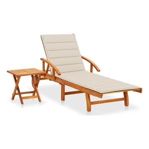 vidaXL Solid Acacia Wood Foldable Sun Lounger w/ Table in Beige