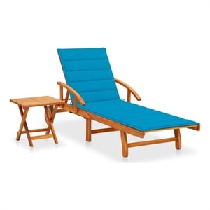 vidaXL Solid Acacia Wood Sun Lounger and Table in Blue