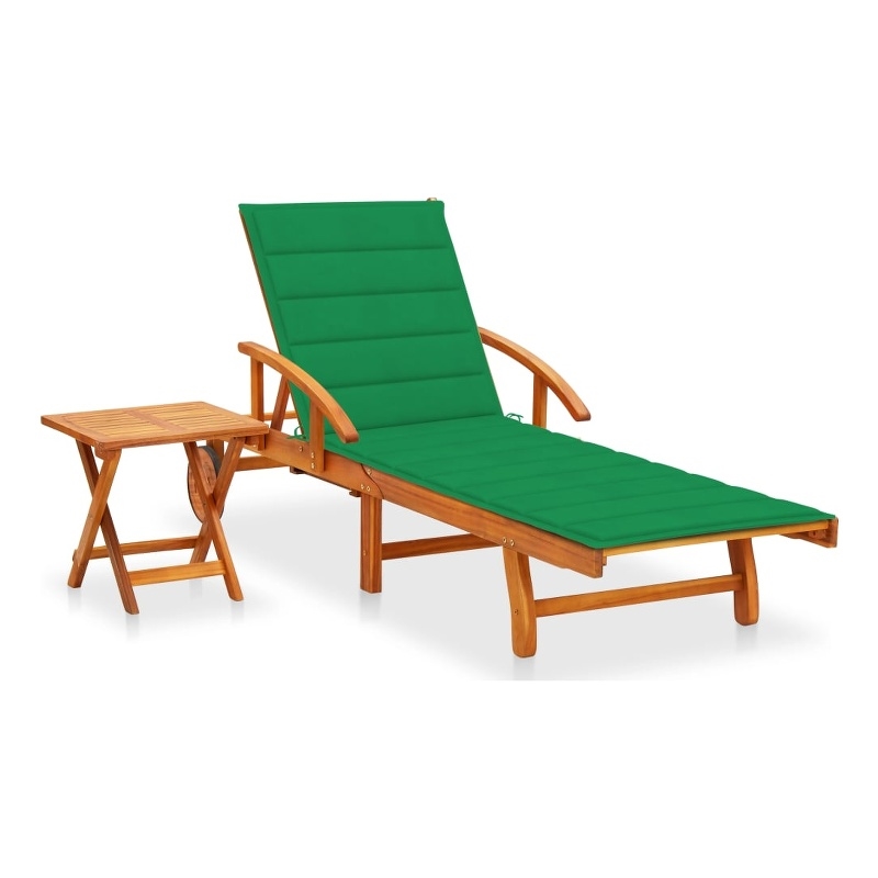 vidaXL Solid Acacia Wood Sun Lounger and Table in Green