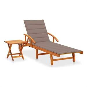 vidaXL Solid Acacia Wood Sun Lounger and Table in Taupe