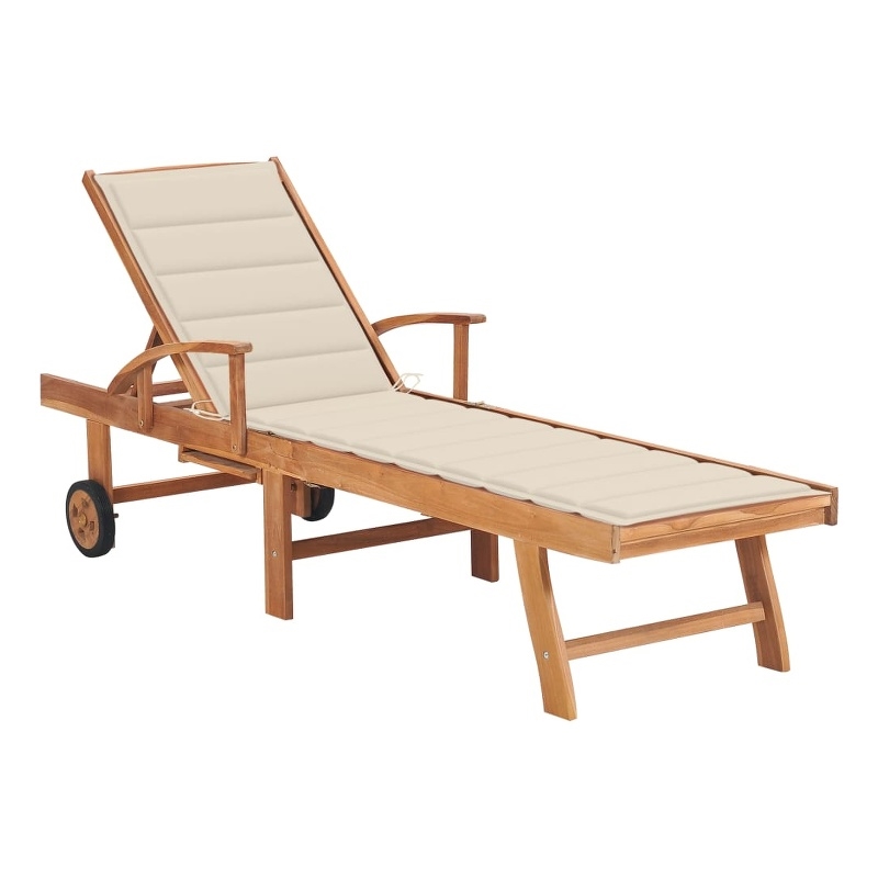 vidaXL Solid Teak Wood Sun Lounger in Cream