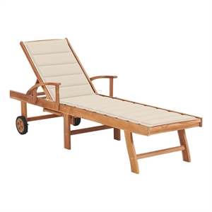 vidaXL Solid Teak Wood Sun Lounger in Cream