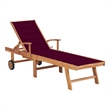 vidaXL Solid Teak Wood Sun Lounger in Wine Red Cushion