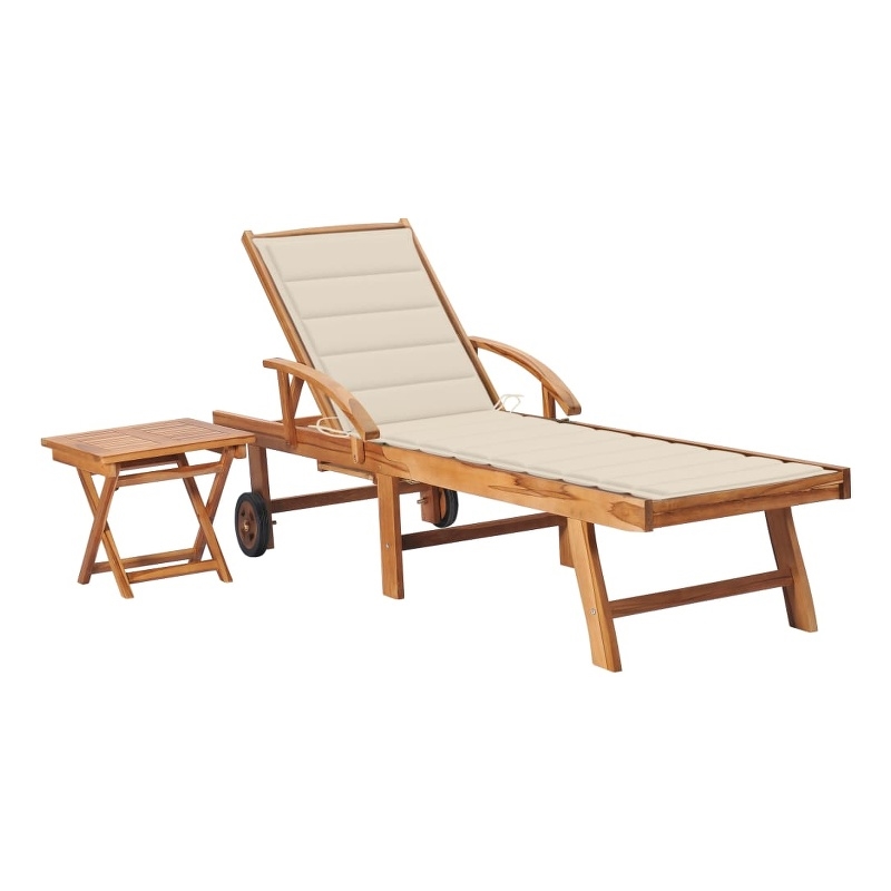 vidaXL Teak Wood Sun Lounger in Cream