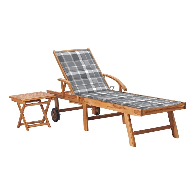 vidaXL Teak Wood Sun Lounger and Table