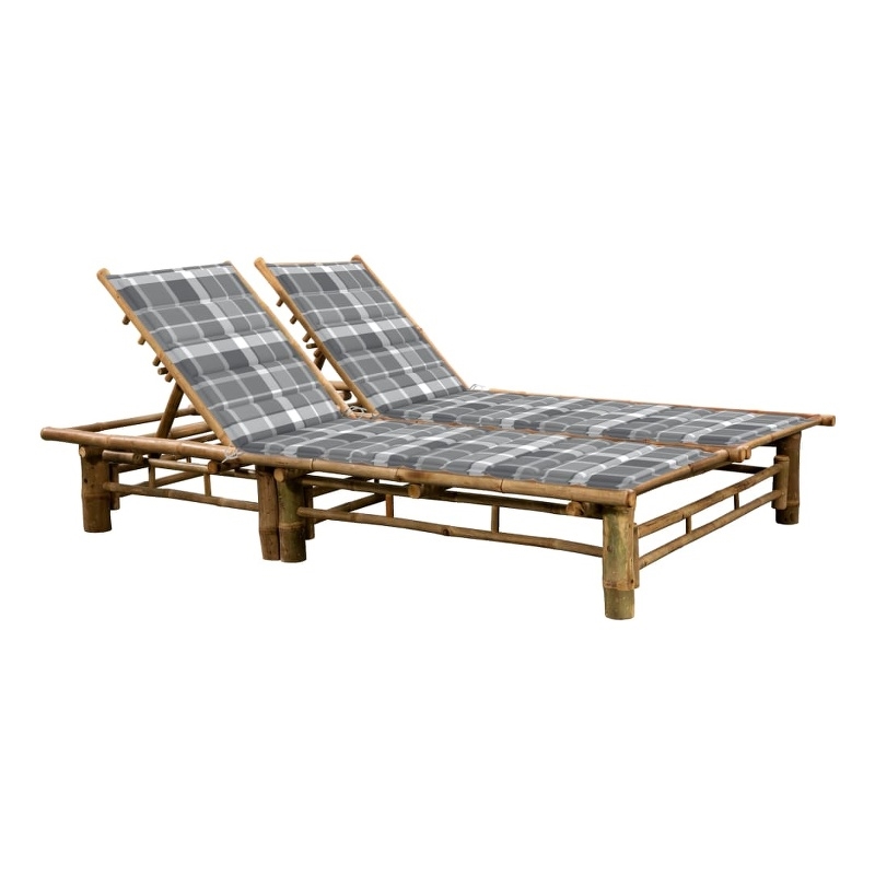 vidaXL 2-person Sun Lounger in Brown/Natural w/ Gray Cushions
