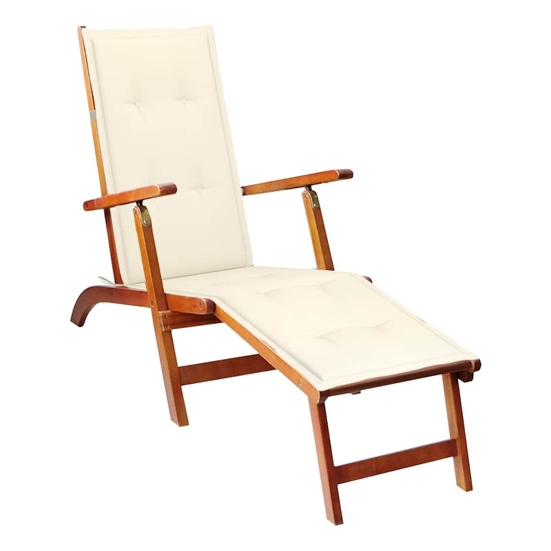 vidaXL Standard Foldable Solid Acacia Wood Deck Chair in Cream