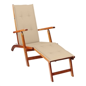 vidaXL Natural Wood Deck Chair in Beige Cushion