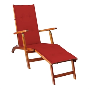 vidaXL Solid Acacia Wood Deck Chair in Red Cushion