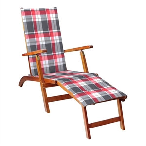 vidaXL Patio Deck Chair in Brown w/ Red & Gray Check