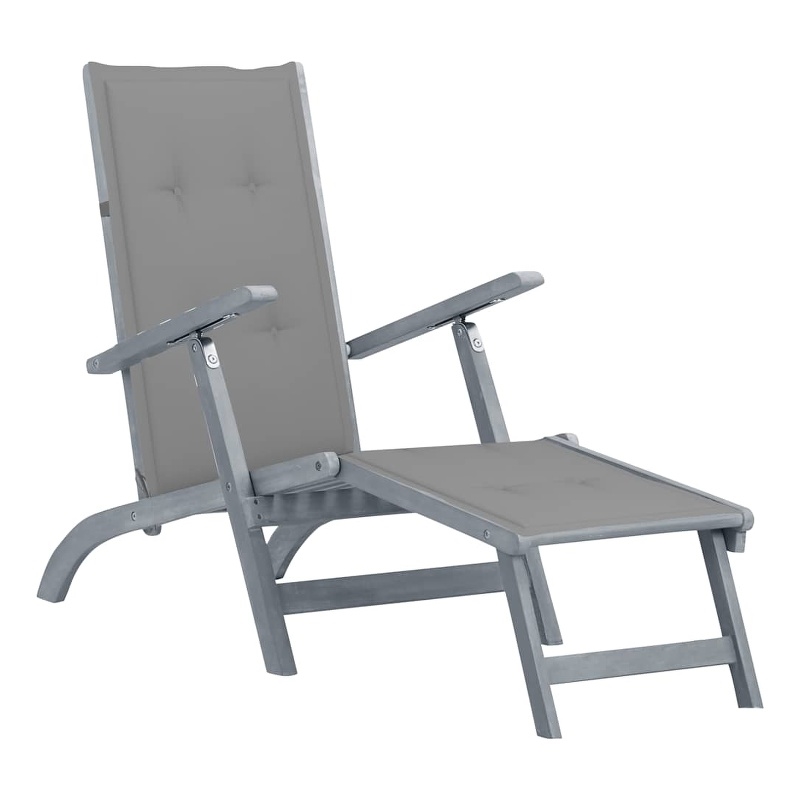 vidaXL Solid Acacia Wood Deck Chair in Gray